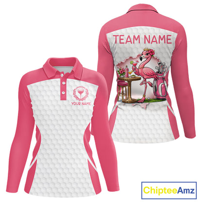 Womens Funny Golf Shirts Pub Flamingo Golf Clothing Custom Golf Team Polo, Golf Upf Shirts NYN2997