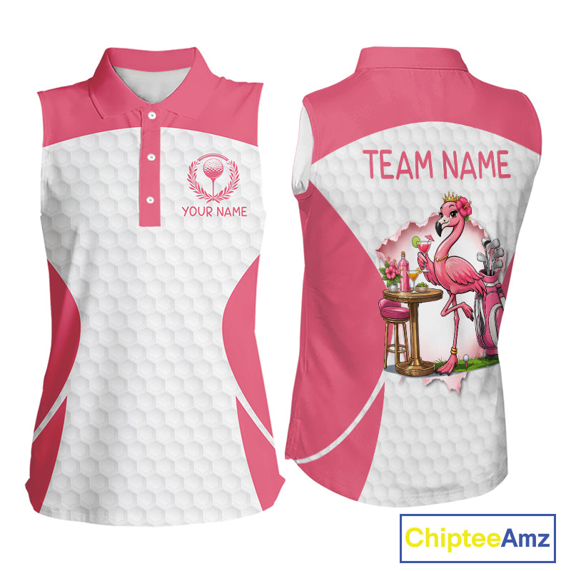 Womens Funny Golf Shirts Pub Flamingo Golf Clothing Custom Golf Team Sleeveless Polo, Golf Upf Shirts NYN2997