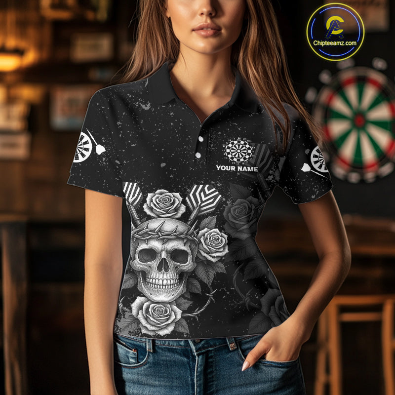Roses Skull Dart Arrows Women's Grunge Darts Shirt - Custom Name For Darts Jersey NYN0442