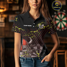 Load image into Gallery viewer, Red Horned Warrior Skull Women's Dart Shirt - Personalized Name For Darts Jersey NYN0445