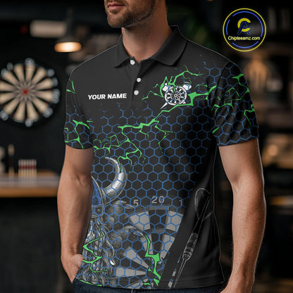 Blue Horned Warrior Skull Men's Dart Shirt - Personalized Name For Darts Jersey NYN0446
