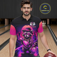 Load image into Gallery viewer, Funny Rich Raccoon Bowling Shirts For Men Custom Neon Bowling Polo &amp; Quarter-Zip Jerseys NYN3415