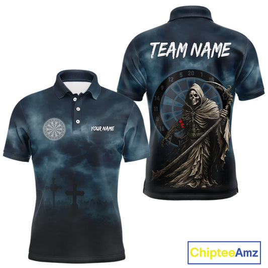 Skeleton And Dartboard Custom Blue Polo Darts Shirt For Men - Darts Team Jersey NYN0698