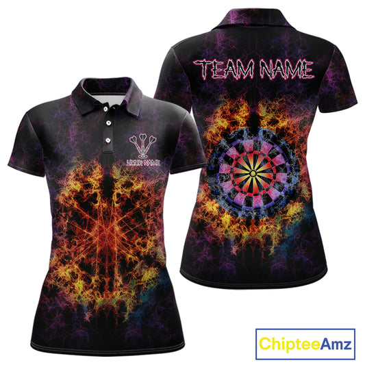 Colorful Flame Dartboard Custom Polo Darts Shirt For Women - Darts Team Jersey NYN0699