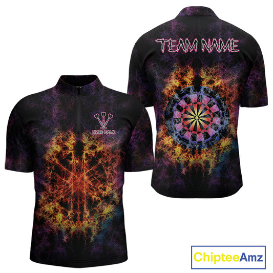 Colorful Flame Dartboard Custom Quarter-Zip Darts Shirt For Men - Darts Team Jersey NYN0699