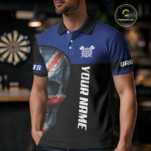Load image into Gallery viewer, Blue Skeleton &amp; Dartboard Custom Polo Darts Shirt For Men - Darts Team Jersey NYN0701