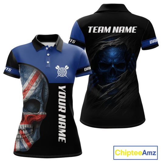 Blue Skeleton & Dartboard Custom Polo Darts Shirt For Women - Darts Team Jersey NYN0701