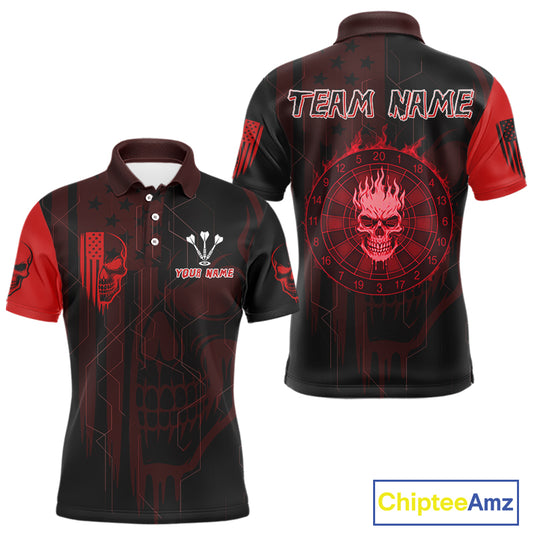 Custom Darts Team Polo Shirt For Men Red Flame Dartboard  - Darts  Jersey NYN0702