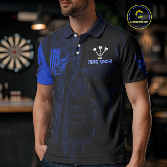 Custom Darts Team Polo Shirt For Men Blue Flame Dartboard - Darts Jersey NYN0704