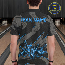 Load image into Gallery viewer, Male bowler wearing grey blue lightning bowling jersey during championship tournament, premium sportswear representing confidence, intelligence and determination.