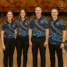 Load image into Gallery viewer, Bowling team wearing matching grey blue lightning jerseys during league championships, representing unity, teamwork, leadership and lasting championship performance.