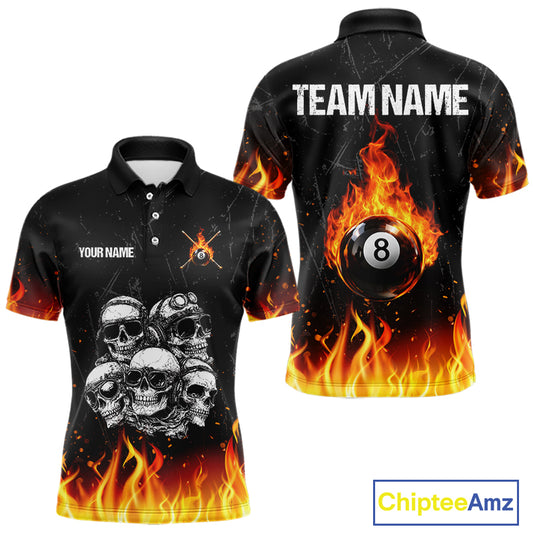 Funny Skulls Flame 8 Ball Men Billiard Team Shirts Custom Pool Ball Billiard Shirt Designs NYN2403