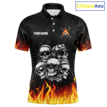 Funny Skulls Flame 8 Ball Men Billiard Team Shirts Custom Pool Ball Billiard Shirt Designs NYN2403