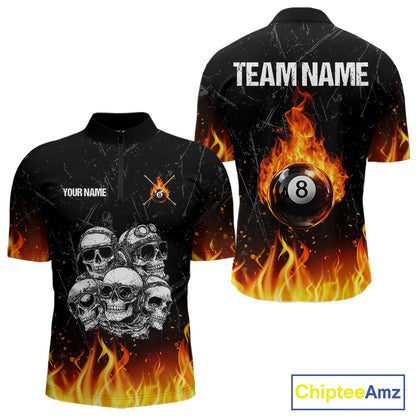 Funny Skulls Flame 8 Ball Men Billiard Team Shirts Custom Pool Ball Billiard Shirt Designs NYN2403