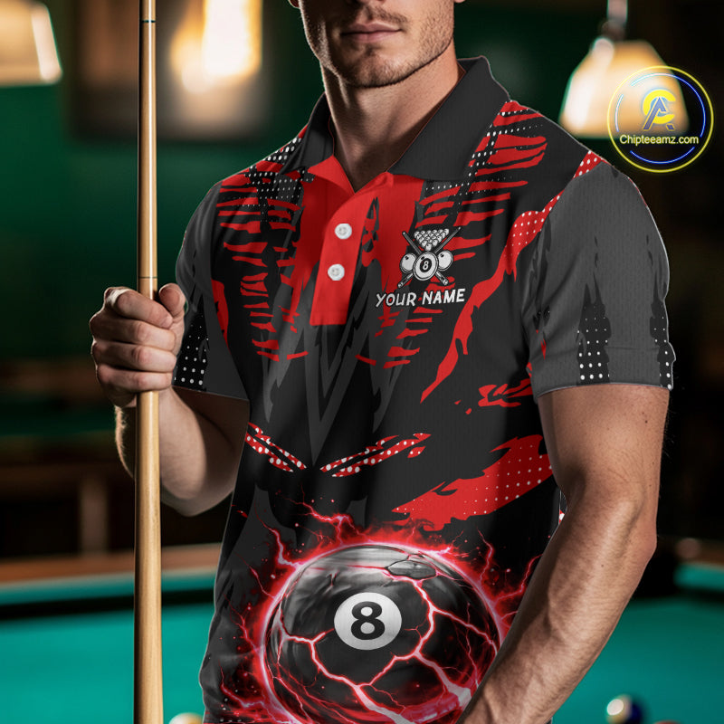Black And Red Crack 8 Ball Pool Billiard Apparel For Men Custom Billiard Team Shirt Designs NYN2406