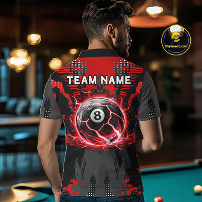 Black And Red Crack 8 Ball Pool Billiard Apparel For Men Custom Billiard Team Shirt Designs NYN2406