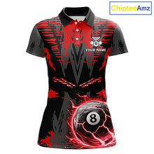 Load image into Gallery viewer, Black And Red Crack 8 Ball Pool Billiard Apparel For Women Custom Billiard Team Shirt Designs NYN2406