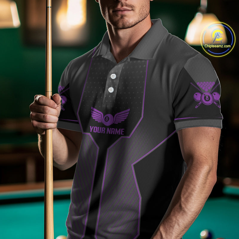 Thunder Purple 8 Ball Pool Men Billiard Polo & 1/4-Zip Jersey Custom Billiard Shirt Designs NYN2410