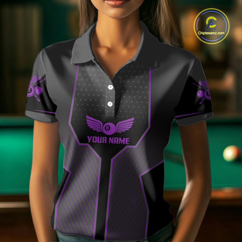 Thunder Purple 8 Ball Pool Women Billiard Polo & 1/4-Zip Jersey Custom Billiard Shirt Designs NYN2410