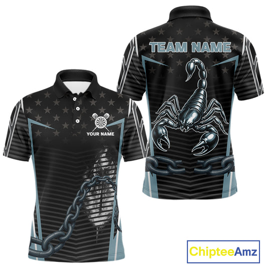 Flame Darts & Scorpion Men's Darts Shirt - Custom Name For Steel Blue Darts Jersey NYN0454
