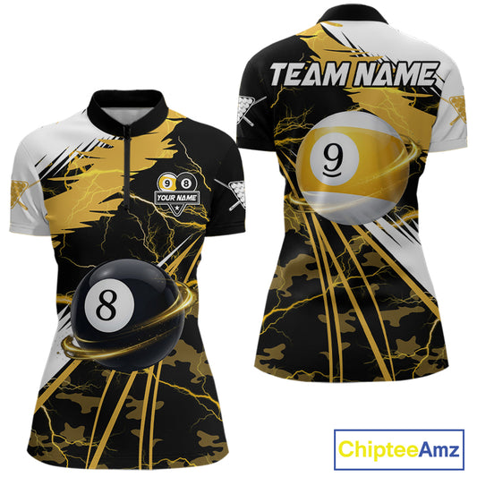 Yellow Lightning 8 Ball 9 Ball Pool Shirt For Women Custom Camo Billiard Team Jersey