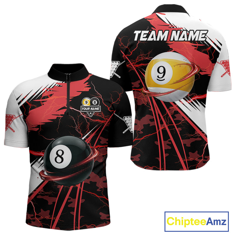 Red Lightning 8 Ball 9 Ball Pool Shirt For Men Custom Camo Billiard Team Jersey