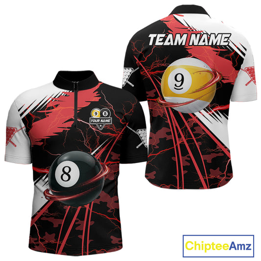 Red Lightning 8 Ball 9 Ball Pool Shirt For Men Custom Camo Billiard Team Jersey