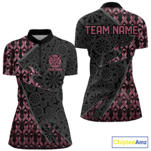 Load image into Gallery viewer, Women's Black &amp; Pink Ribbon Grunge quarter-zip darts jersey, personalized awareness tournament apparel, custom dart league clothing, grunge athletic performance uniform