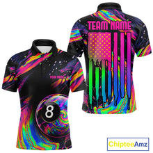 Load image into Gallery viewer, Colorful Holographic men's 8 Ball billiard polo jersey, custom pool team shirt, cue sports tournament apparel, professional league uniform