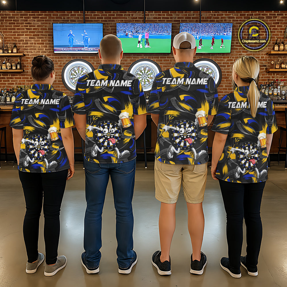 Yellow And Blue Paint Dartboard Funny Beer Darts Team Shirt For Women Custom Darts Polo 1/4-Zip Jersey NYN3988