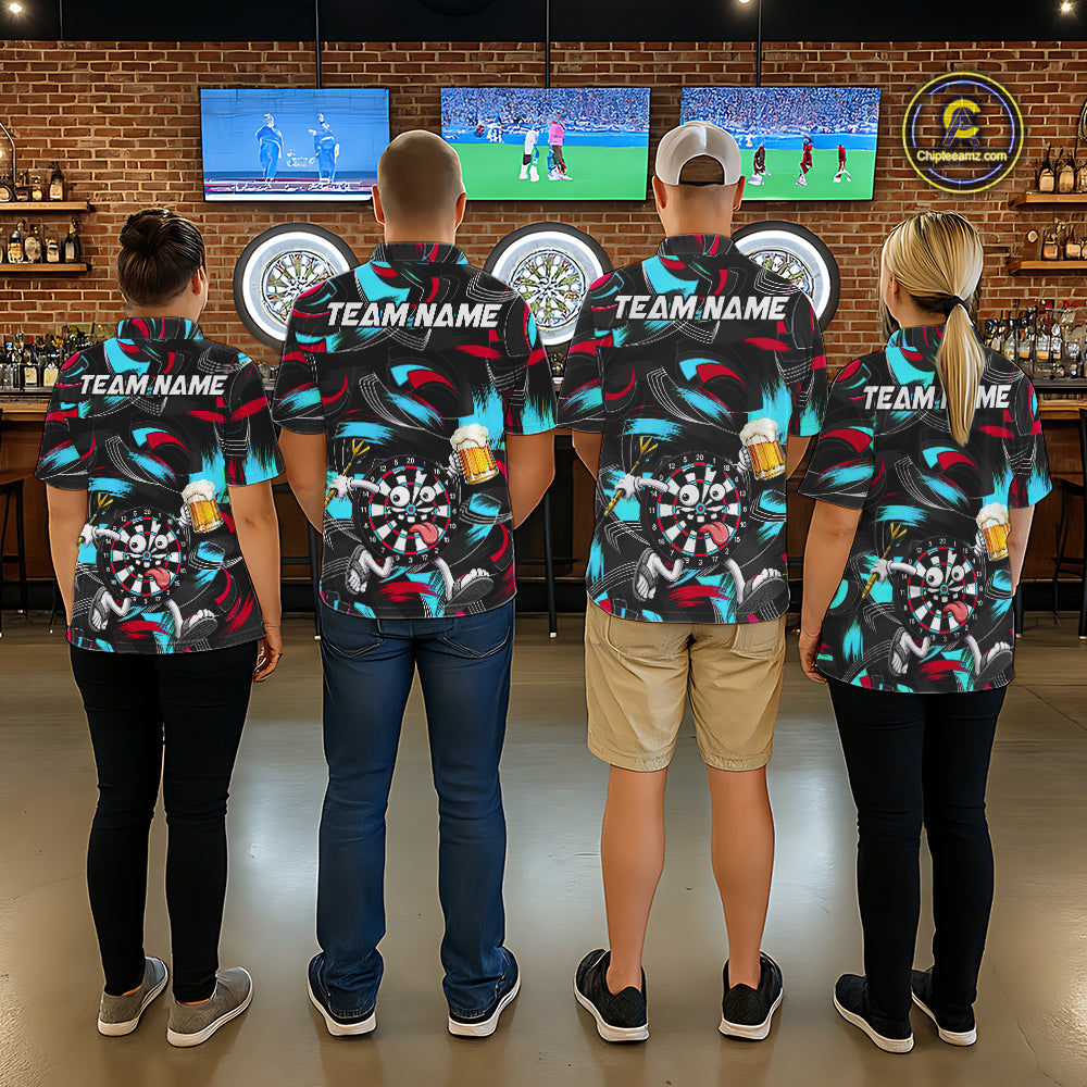 Pink And Teal Paint Dartboard Funny Beer Darts Team Shirt For Women Custom Darts Polo 1/4-Zip Jersey NYN3989