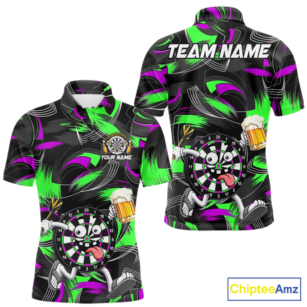Purple And Green Paint Dartboard Funny Beer Darts Team Shirt For Men Custom Darts Polo 1/4-Zip Jersey NYN3990