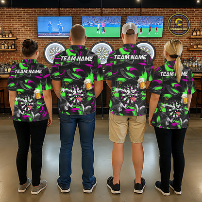 Purple And Green Paint Dartboard Funny Beer Darts Team Shirt For Men Custom Darts Polo 1/4-Zip Jersey NYN3990