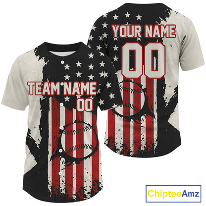 Custom Black Red USA Flag Baseball Shirt For Men Patriotic Baseball Jerseys NYN1598