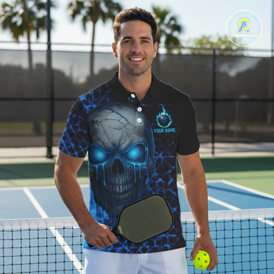 Custom Blue Dripping Skull Pickleball Ball League Jerseys Men Pickleball Paddle Shirts NYN2144