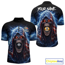 Load image into Gallery viewer, US Flag Thunder Grim Reaper 8 Ball 9 Ball Pool Men Billiard Shirt Custom Patriotic Billiard Apparel NYN2636