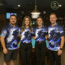 Load image into Gallery viewer, Grey &amp; Blue Grunge Wolfs Claws Thunder 8 Ball Pool Men Billiard Shirt Custom Billiard Team Attire NYN2640