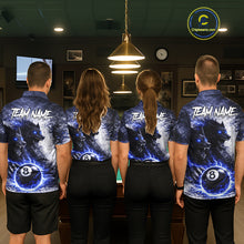Load image into Gallery viewer, Grey &amp; Blue Grunge Wolfs Claws Thunder 8 Ball Pool Men Billiard Shirt Custom Billiard Team Attire NYN2640