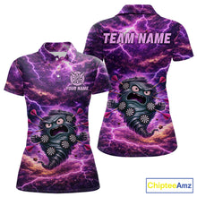 Load image into Gallery viewer, Purple Funny Scary Tornado Dartboard &amp; Arrow Women Darts Polo Shirt Custom Dart League Shirts NYN2643