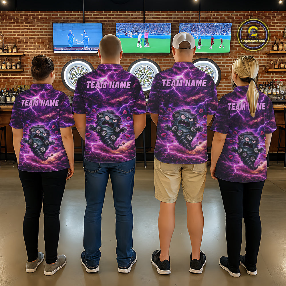 Purple Funny Scary Tornado Dartboard & Arrow Women Darts Polo Shirt Custom Dart League Shirts NYN2643