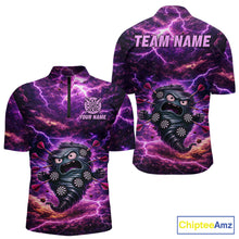 Load image into Gallery viewer, Purple Funny Scary Tornado Dartboard &amp; Arrow Men Darts 1/4-Zip Shirt Custom Dart League Shirts NYN2643