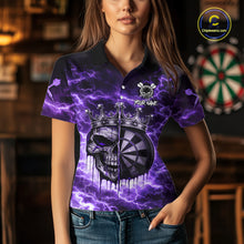 Load image into Gallery viewer, Thunder Purple Cracked Crown Skull Dartboard Women Darts Polo Shirt Custom Dart League Shirt NYN2645