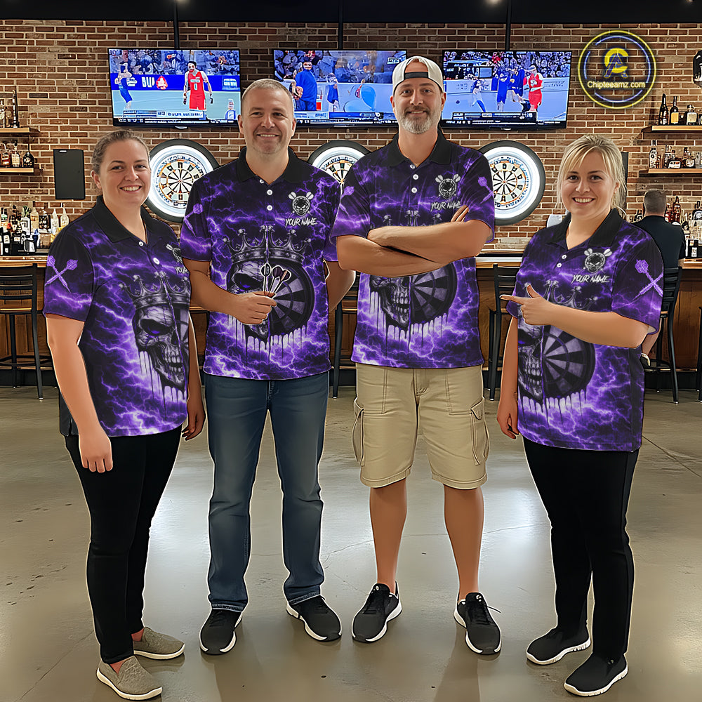 Thunder Purple Cracked Crown Skull Dartboard Women Darts Polo Shirt Custom Dart League Shirt NYN2645