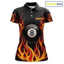 Load image into Gallery viewer, Personalized 8 Ball Fire Flame Pool Billiard Polo &amp; 1/4 Zip For Women Custom Flame Billiard Team Attire NYN3013