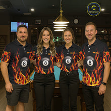 Load image into Gallery viewer, Personalized 8 Ball Fire Flame Pool Billiard Polo &amp; 1/4 Zip For Women Custom Flame Billiard Team Attire NYN3013
