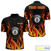 Load image into Gallery viewer, Personalized 8 Ball Fire Flame Pool Billiard Polo &amp; 1/4 Zip For Men Custom Flame Billiard Team Attire NYN3013