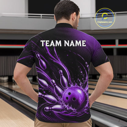 Purple Watering Bowling Ball & Pins Jerseys For Men Custom Splatter Bowling Shirt Team Attire NYN3182