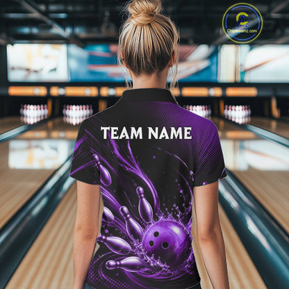 Purple Watering Bowling Ball & Pins Jerseys For Women Custom Splatter Bowling Shirt Team Attire NYN3182