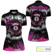 Load image into Gallery viewer, Black white pink billiard 8 ball pool shirt for women butterfly grunge billiard jersey