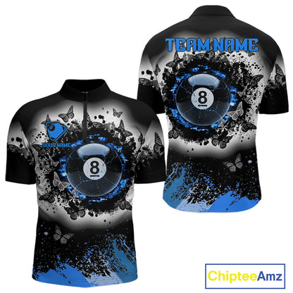 Black white blue billiard 8 ball pool shirt for men butterfly grunge billiard jersey